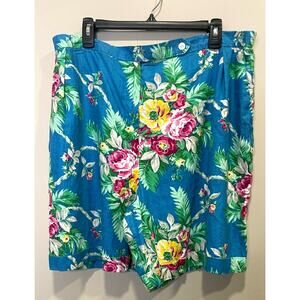 Ralph Lauren Vintage 100% Linen Washable Tropical Island Themed Shorts Size 14